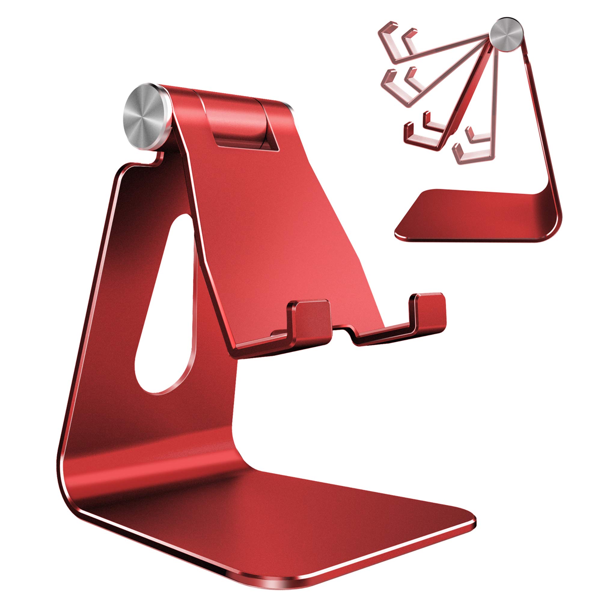 Photo 1 of CreaDream Adjustable Cell Phone Stand, Phone Stand, Cradle, Dock, Holder, Aluminum Desktop Stand Compatible with Phone Xs Max Xr 8 7 6 6s Plus SE Charging, Accessories Desk,All Mobile Phones-Red