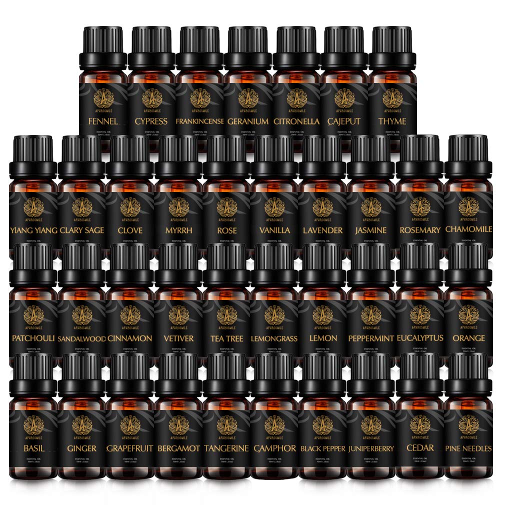 100% Pure Clary Sage Essential Oil Set for Diffuser, Aromatherapy Essential Oil kit for Humidifier-Popular 37 Kinds of citronella,geranium,ginger,jasmine,rose,cypress,cedar,camphor...Essential Oil Set