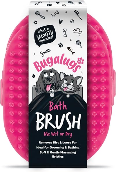BUGALUGS Bath Brush for Dogs & Cats – Wet or Dry Use (Pink, 2 Pack)
