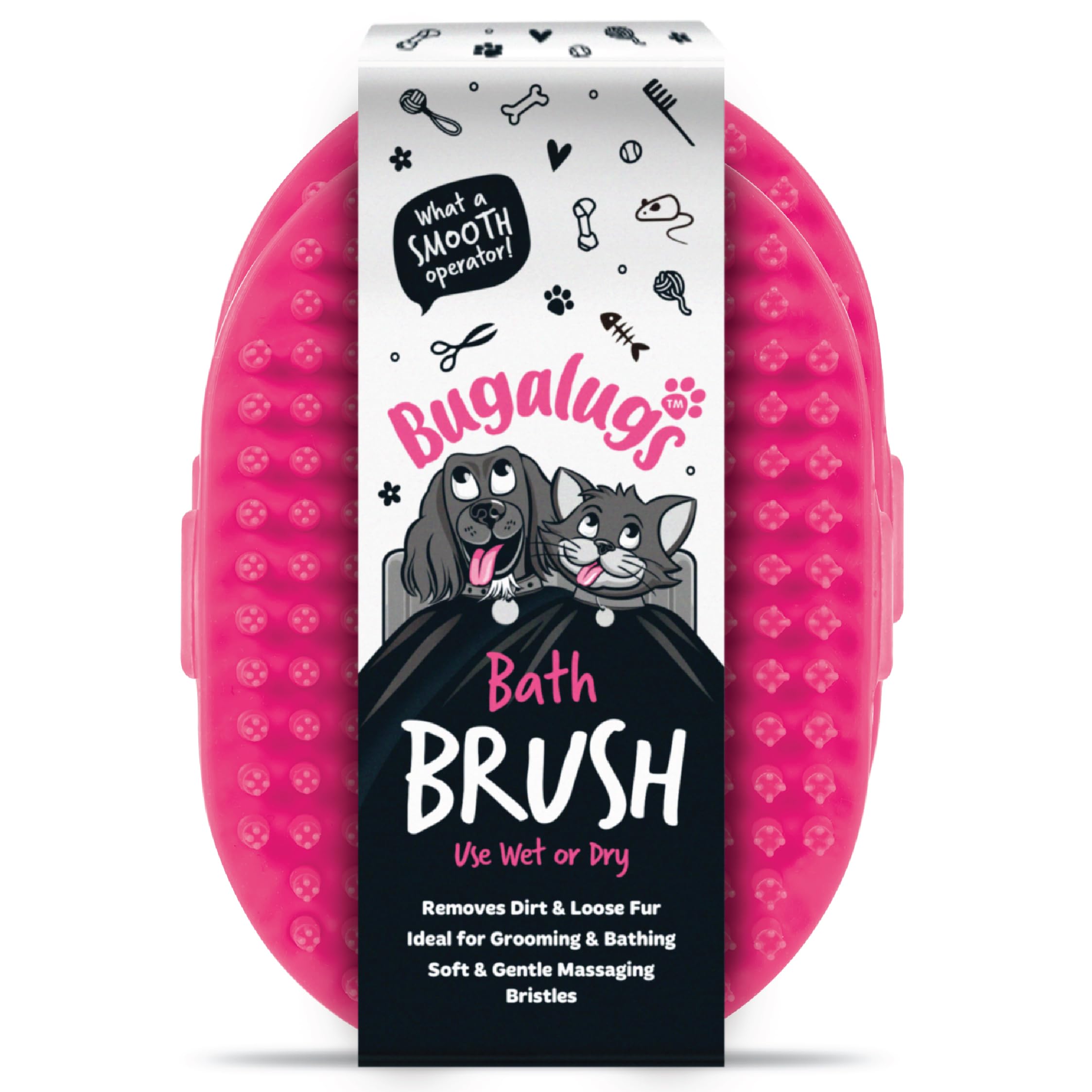 Bugalugs Dog Shampoo Bath Brush & Cat Brush, use wet or dry as dog grooming brush for grooming & bathing use alongside our dog no rinse shampoo for smelly dogs & cats (Pink (2 Pack))