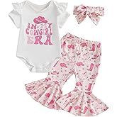 Ysfanwuxi Western Baby Girl Summer Clothes In My Cowgirl Era Romper Bell Bottom Flare Pants Set 3Pcs Infant Cowgirl Outfits