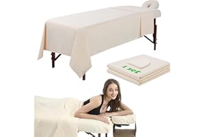 OMUTAVM 3 Piece Massage Table Sheets Set Microfiber Massage Bed Cover Soft Waterproof and Oil Proof Reusable for SPA Beauty Tattoos Includes Table Cover,Fitted Sheet and Face Rest Cover (Beige)