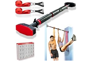 IRONSURGE Pull Up Bar for Hallway or Doorway 6-piece Set with Two Attachable Resistance Bands/Handles, Training Manuals, No Screws Chin Up Bar, Max 680lbs, Width options: 27-37", 37-47"; 46-53"