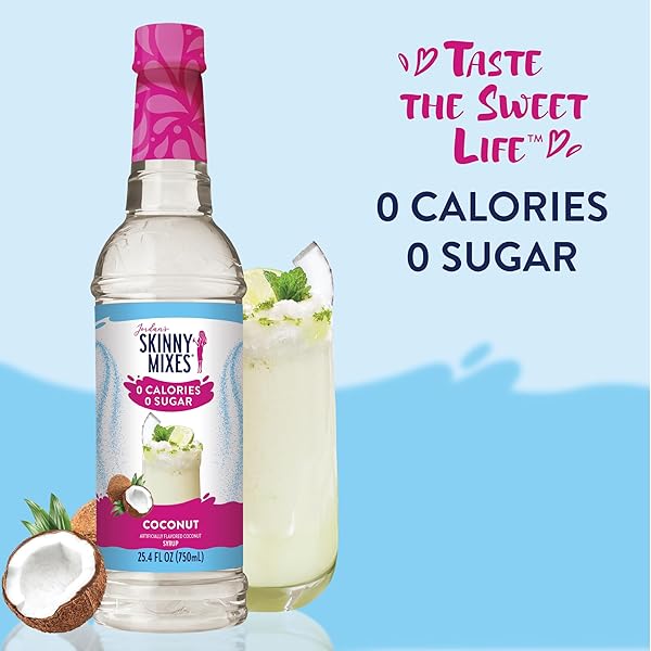 JORDAN’S SKINNY MIXES SUGAR FREE SYRUP, COCONUT FLAVOR, FRUIT FLAVORED WATER ENHANCER, DRINK MIX FOR ICE TEA, LEMONADE & MORE, ZERO CALORIE FLAVORING, KETO FRIENDLY, 25.4 FL OZ, 1 PACK