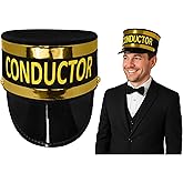 Nicky Bigs Novelties Adult Deluxe Train Conductor Hat - Brakeman Railroad Engineer Hats - Halloween Costume Accessory, Black Gold, Adjustable Size