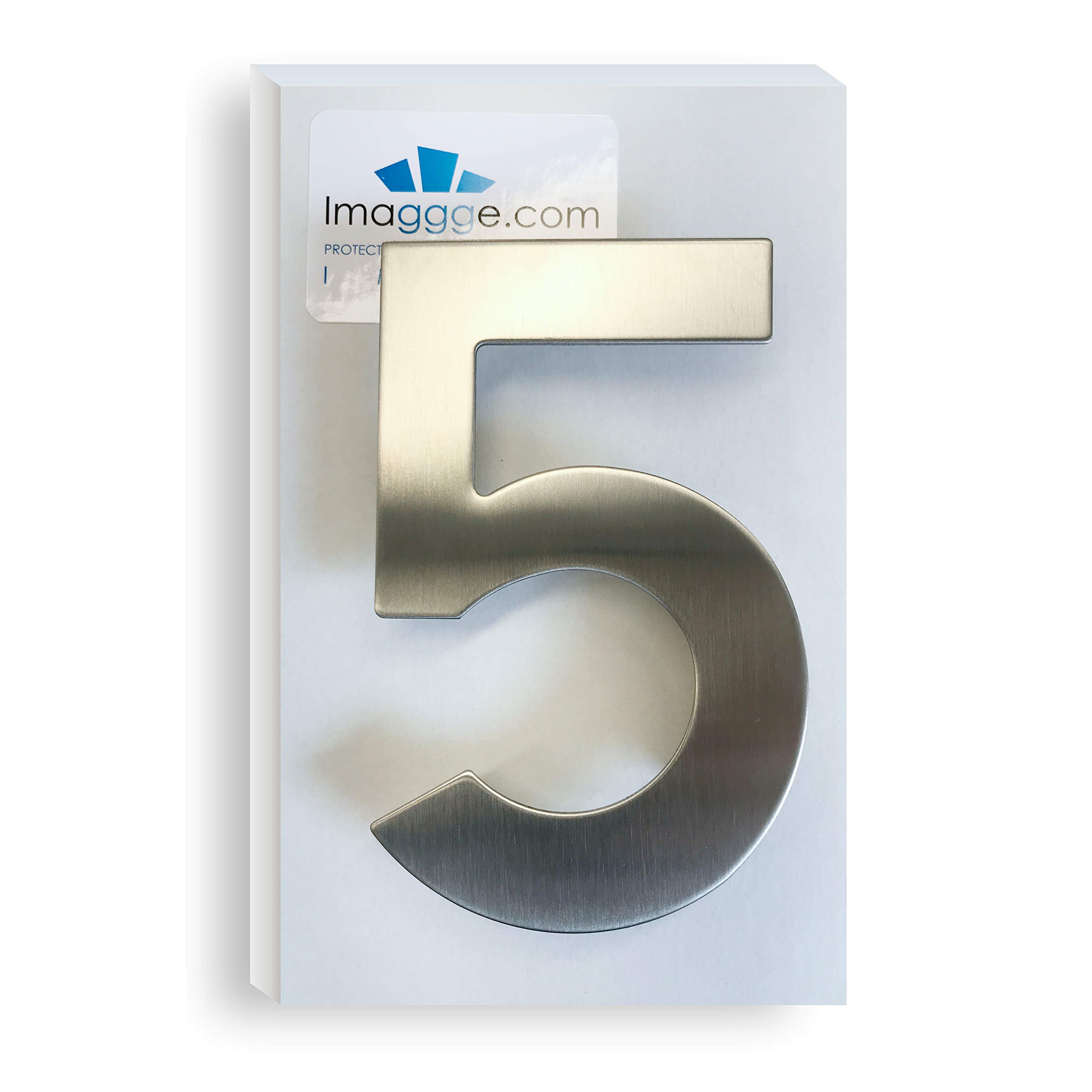 House or Apartment Number - Brushed Stainless Steel Number (Grade 304) - Matching Stainless Steel Fixings - Height 15 cm - Depth/Recoil 1.8 cm - Number 5