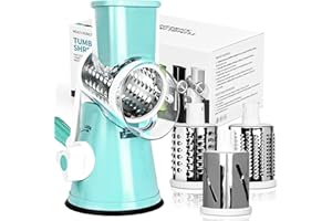 X Home Rotary Cheese Grater for Kitchen, 3 Blades with Ergonomic Handle and Strong Suction Base, Great for Nuts, Vegetables, 