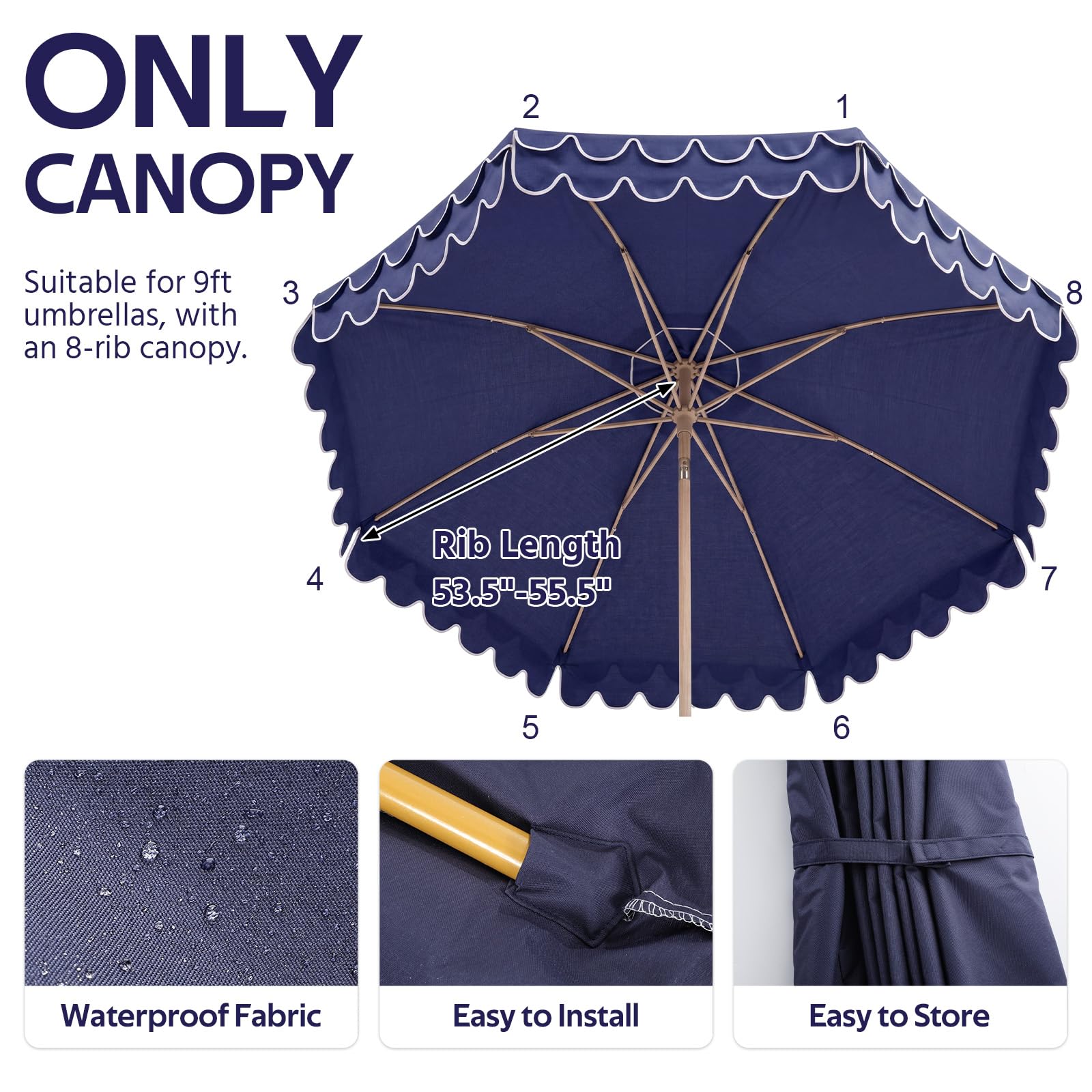 Condition photo showing As Is for yoojahow 9 ft double layer scalloped patio umbrella replacement canopy outdoor boho midcentury 8 rib