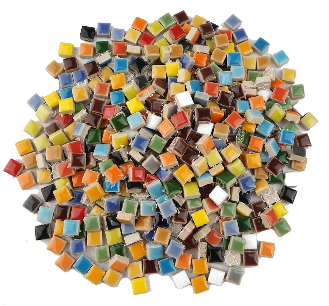 Lanyani Colorful Ceramic Mosaic Tiles for Crafts, 1/2 inch Square Glazed Porcelain Pieces Tile for Mosaics, Covers 1sq.ft