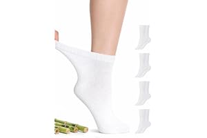 HUGH UGOLI Women Diabetic Ankle Socks, Super Soft, Thin Bamboo Socks, Wide, Loose, Non-Binding Top, Seamless Toe, 4 Pairs