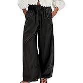 Songling Wide Leg Linen Pants for Women Summer Cotton Casual Palazzo Pant Boho Flowy Beach Pants with Pockets