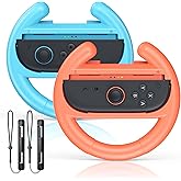 [Fit For switch1/2] Steering Wheel Hand Grips for Switch 2/Swith 1/OLED, Racing Wheels Handle Accessories for Mario Kart Games, Ergonomic Handheld Grips for Joycons 2 Controller -2 Packs (Orange&Blue)