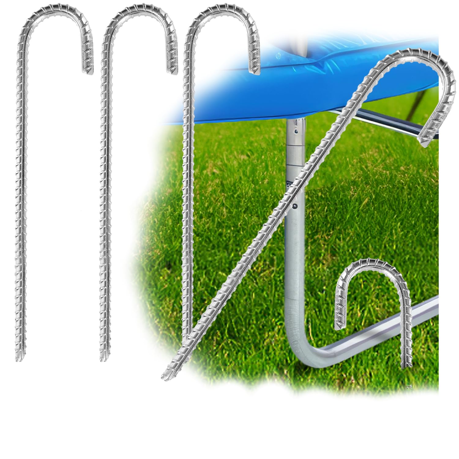 COM-FOUR® 4x XL ground anchors made of solid steel, J-shape 38 cm, Ø 1 cm - galvanized ground anchors for tents, gazebos, bouncy castles, trampolines, reinforcement rods, stable and rustproof
