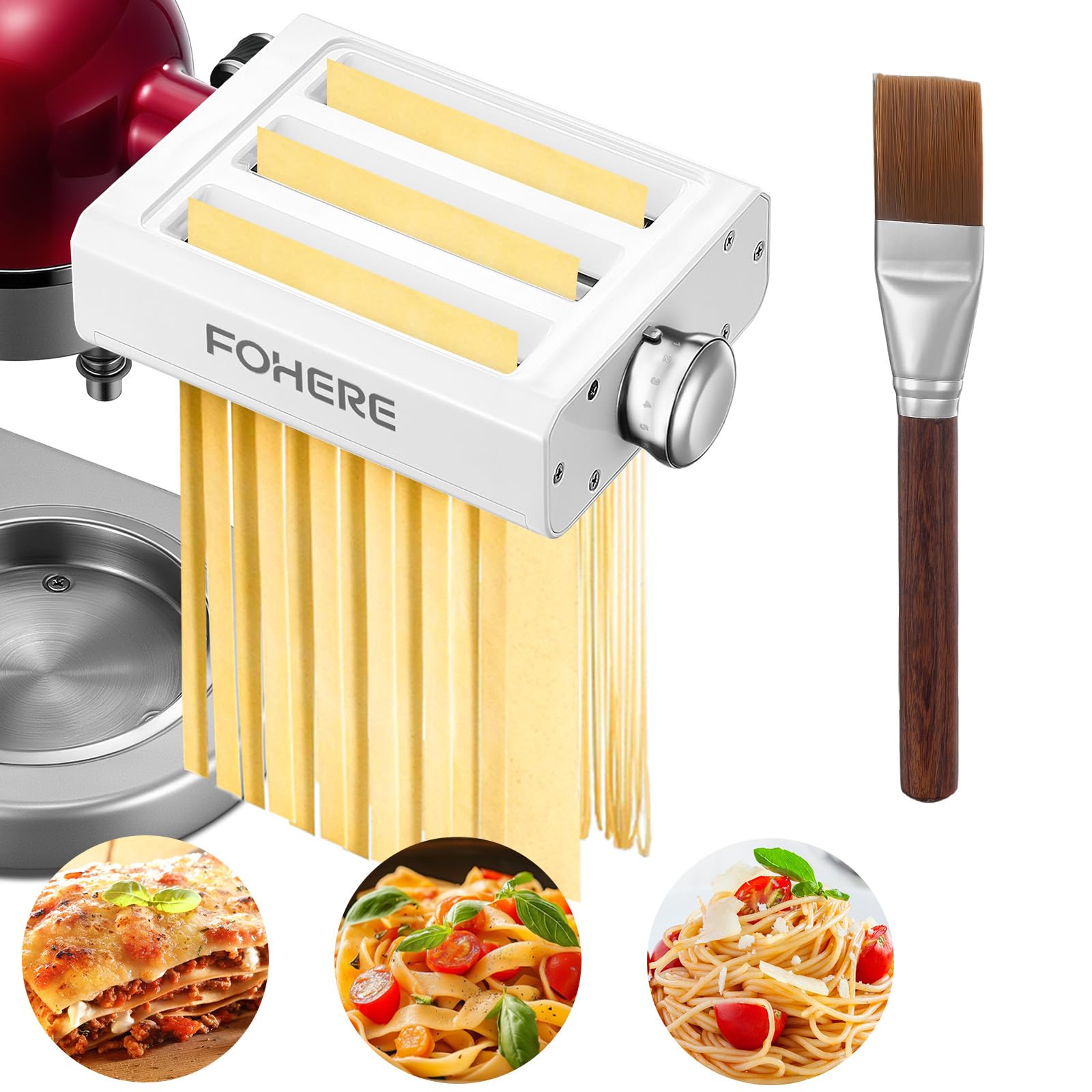 Photo 1 of 3-IN-1 Pasta Maker Attachment for KitchenAid Stand Mixer, Pasta Maker Accessories with Pasta Roller, Fettuccine Cutter, Spaghetti Cutter and Cleaning Brush, Homemade Fresh Noodles and Italian Cuisine