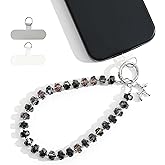 richginker Crystal Phone Wrist Strap Phone Charm Chain Keychain Beaded Cellphone Lanyard with Tether Tab Hands-Free Wristlet Bracelet Wrist Grip Strap for Women, W-Black