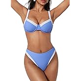 SUUKSESS Women Color Block Underwire Bikini Sets Cheeky High Cut 2 Piece Swimsuit