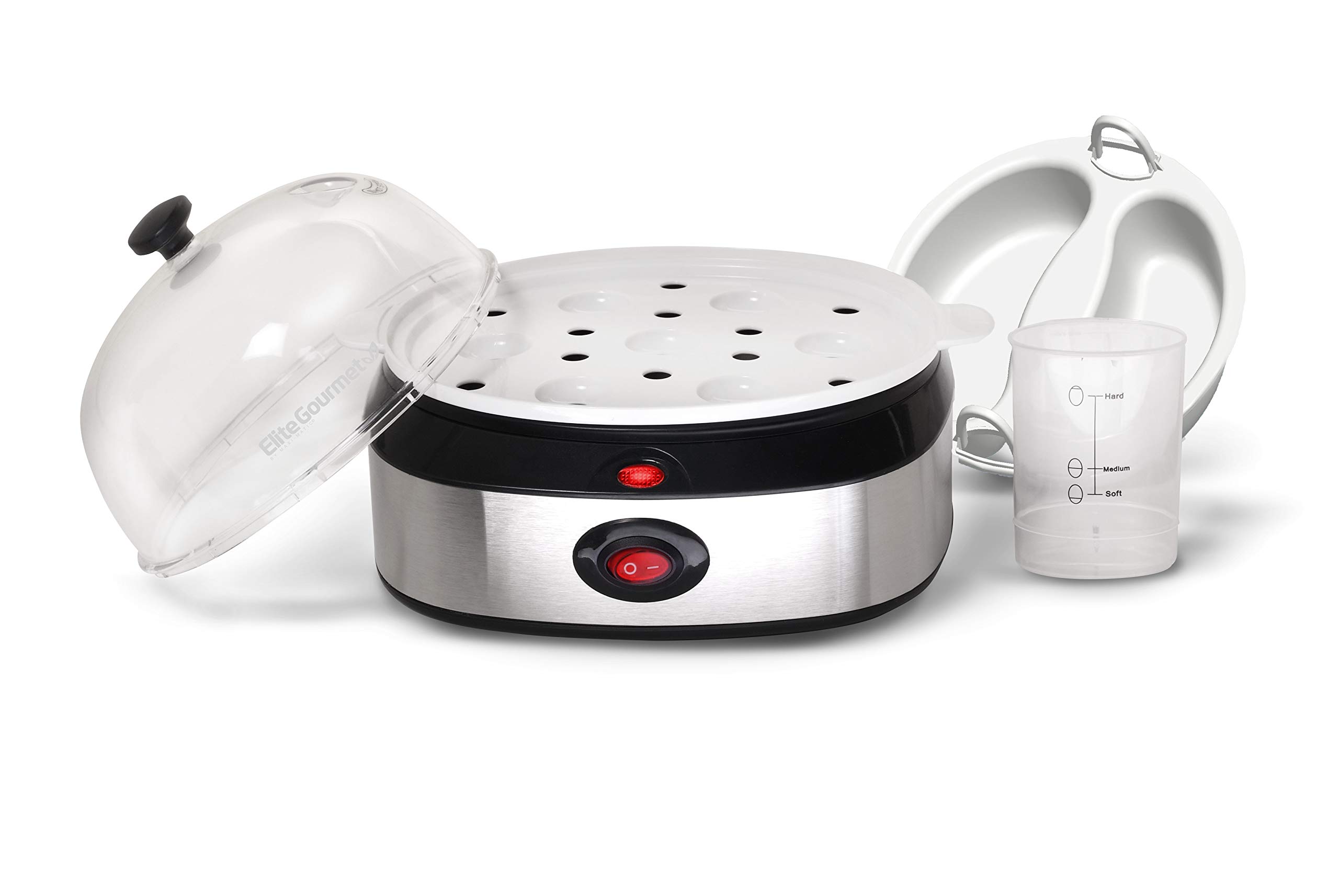 Elite Gourmet EGC-207 Easy Electric 7 Egg Capacity, Poacher, Omelet, Steamer & Soft, Medium Hard Boiled, with Auto Shut Off, Buzzer, Measuring Cup Included, BPA Free, Stainless Steel