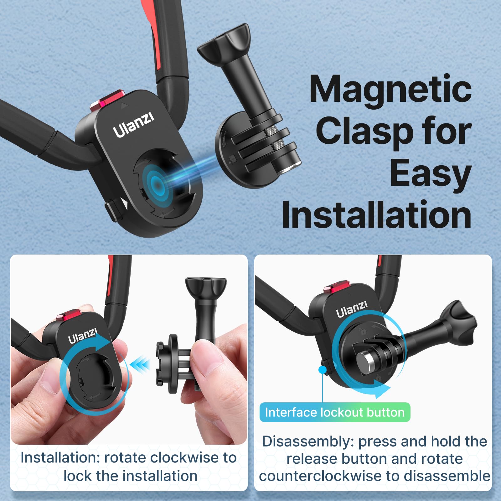 ULANZI Magnetische Hals Halterung für Action Kamera Halterung Mit Multi-Winkel Einstellbar,Halshalterung Mit Schnellverschlus, für Insta360 Serie,Osmo Action-Serie 6
