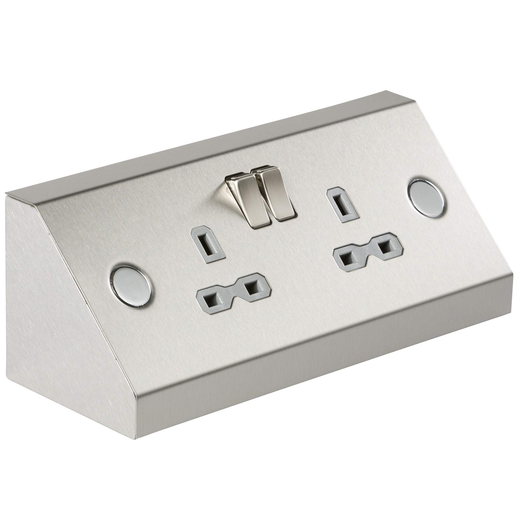 Knightsbridge SKR008 13A 2G Mounting DP Switched Socket - Stainless Steel with grey insert, Silver