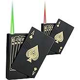 Jet Torch Lighter, 2 Pack, Green+Red Flame Ace Card Lighter, Cool Lighter Windproof Poker Design, Refillable Butane, for Outdoor, Indoor, Camping, BBQ, Candle, Birthday, Gift (Without Gas)