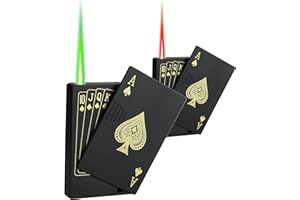LAOKSFZ Jet Torch Lighter, 2 Pack, Green+Red Flame Ace Card Lighter, Cool Lighter Windproof Poker Design, Refillable Butane, for Outdoor, Indoor, Camping, BBQ, Candle, Birthday, Gift (Without Gas)