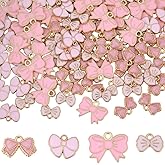 SUNNYCLUE 1 Box 120Pcs 4 Styles Coquette Bow Charms Pink Bow Tie Charms Bulk Alloy Enamel Mini Cute Bowknot Bowtie Pendants for Jewelry Making Earrings Necklace Bracelets DIY Crafts Wedding Valentines