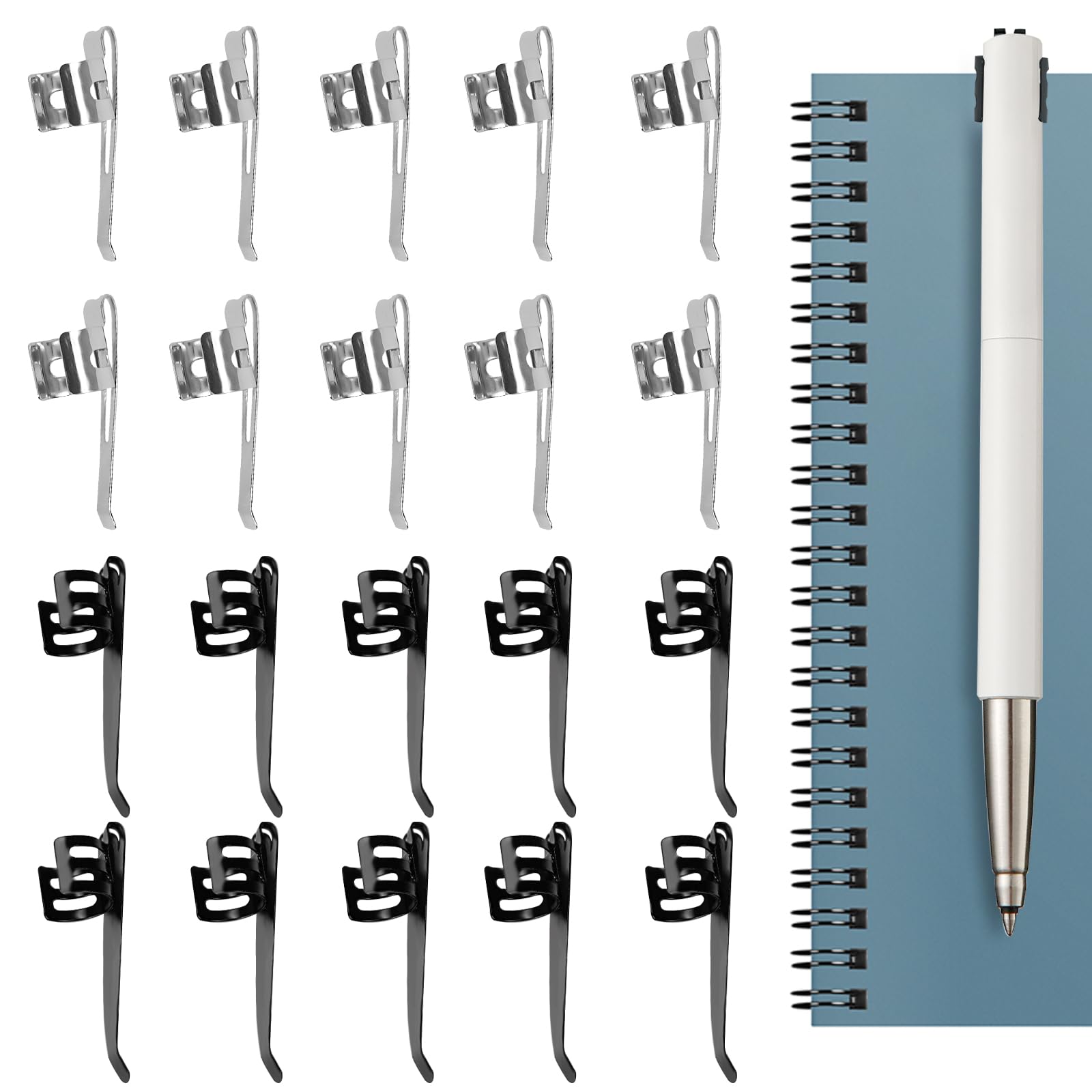 20 Pcs Metal Pencil Clips - Portable Pencil Holder, Space Pen Alloy, Snap in Shirt Pocket Clip