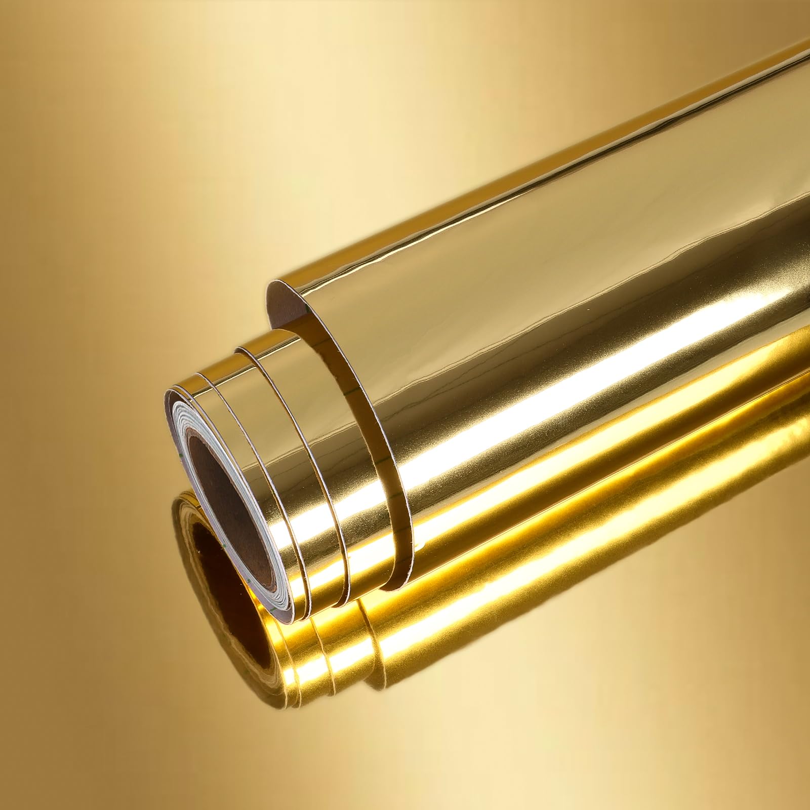 Photo 1 of VEELIKE Glossy Metallic Gold Vinyl Roll Adhesive Reflective Non Glass Mirror Vinyl Sheet Peel and Stick Gold Wallpaper 15.7''x118'' Golden Chrome Wrap for Walls Cabinets Shelves Table Crafts