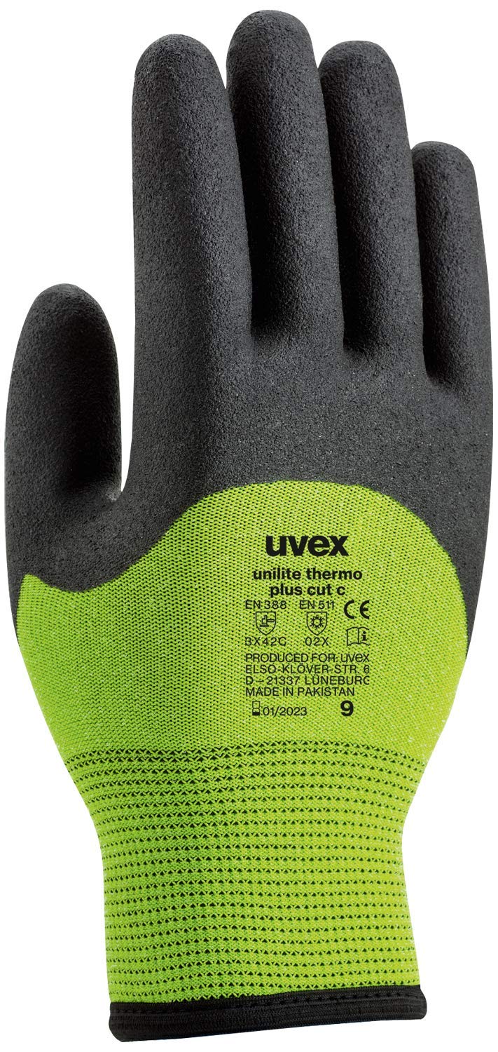 Uvex 6059109 Guanto Unilite Thermo Plus Cut C Gloves, Lime/Anthrazit, 09/L