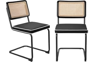 MeetLeisure Patio Dining Chair Set of 2 with Cushion for Outdoor Mid-Century Modern Chairs with Metal Chrome Legs, Armless Mesh Back Cane Chairs, Home Dining Accent Chairs, Black