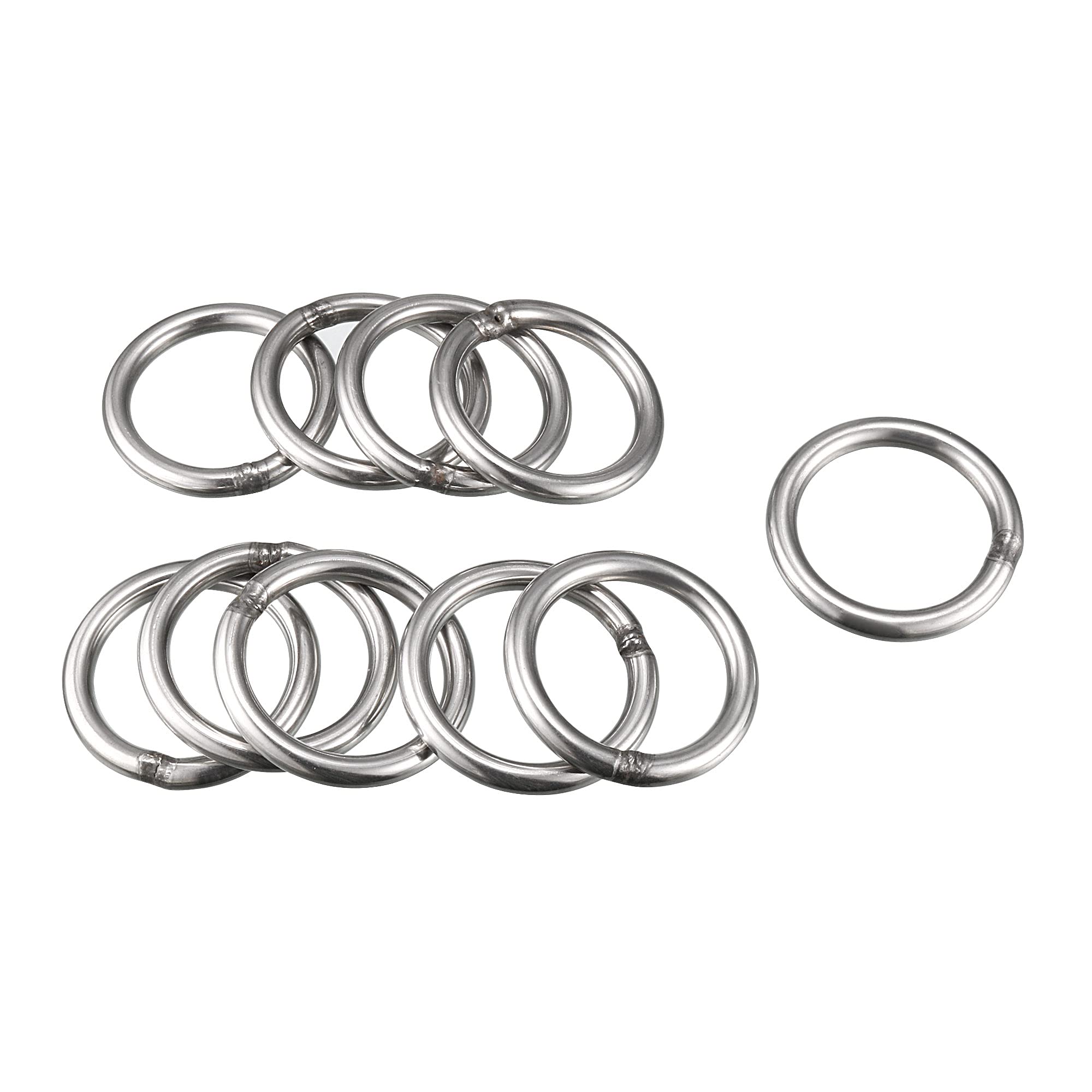 sourcing map 201 Stainless Steel O Ring 40mm(1.57") Outer Diameter 5mm Thickness Strapping Welded Round Rings 10pcs