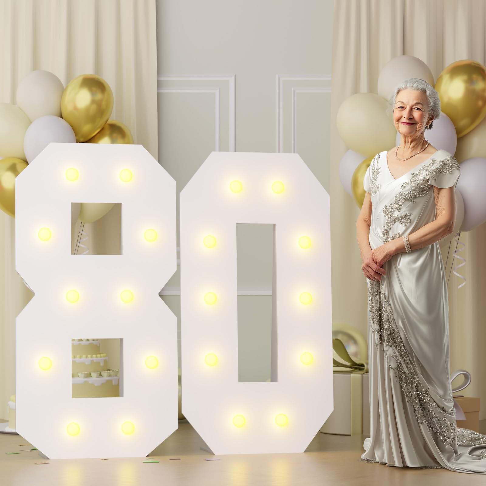 Photo 1 of 4FT 80 Marquee Numbers, Big 80 Light Up Numbers for 80th Birthday Decorations Warm Light Marquee Numbers 4 Feet Tall for Anniversary Party Decor