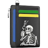 Hancynir Slim Wallet Women Credit Card Holder, Skull Skeleton Small RFID | Zipper Pocket Wallet, Thin Travel Coin Purse, Ladies Women Gifts, Minimalist Card Case, 6 Card Slots, ID Window, PU Leather