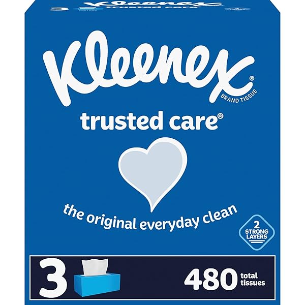 KLEENEX TRUSTED CARE 2-PLY TISSUES, 8-7/16″ X 8-1/2″, WHITE, 160 TISSUES PER BOX, PACK OF 3 BOXES