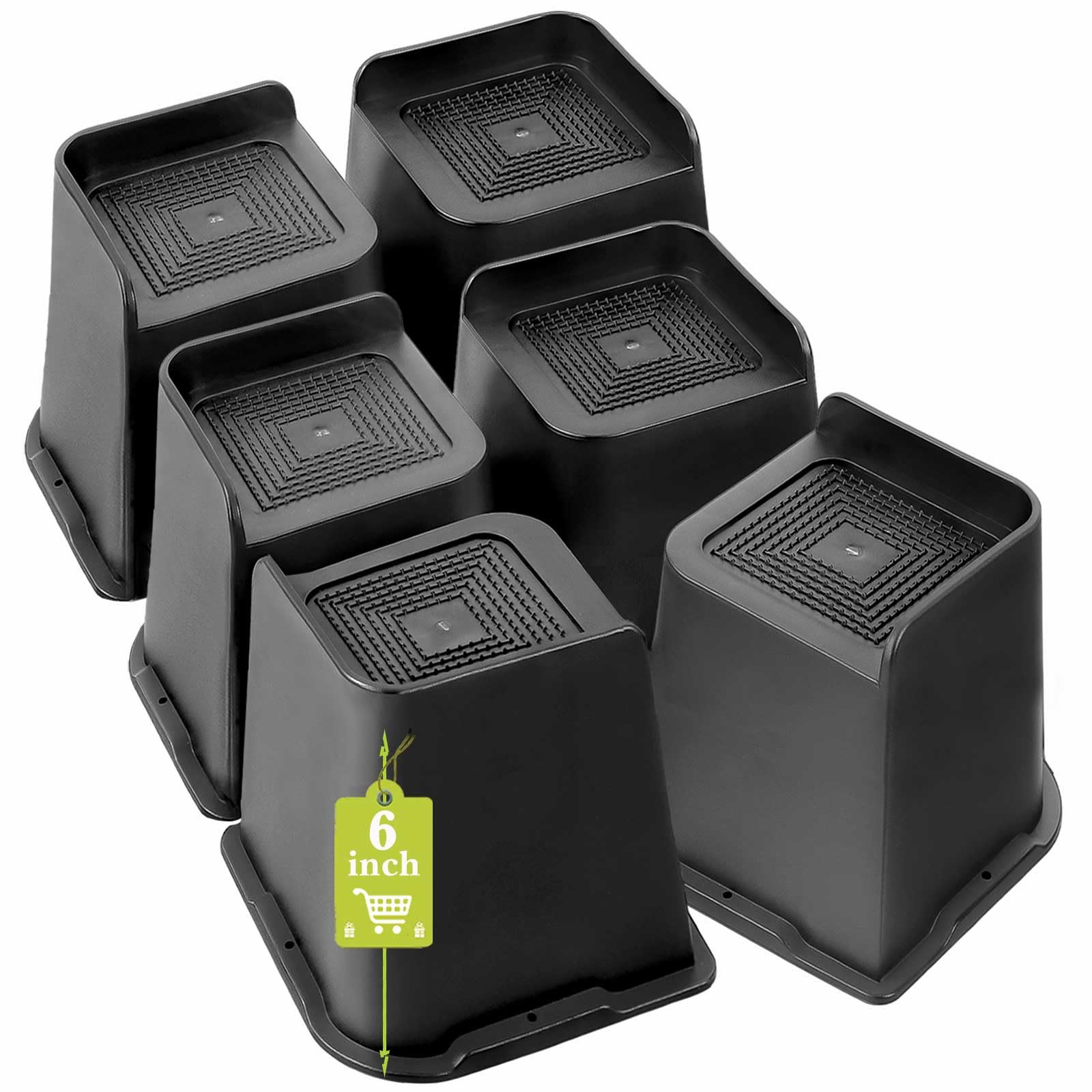 Photo 1 of Yookwutar Bed Risers 2 inch, 3 inch, 4 inch, 6 inch, 8 inch Heavy Duty, Oversized Furniture Riser for Couch Sofa Table Chair Leg Frame Dorm, Support up to 6000 Lbs (Black 6 Pack, 6 inch)