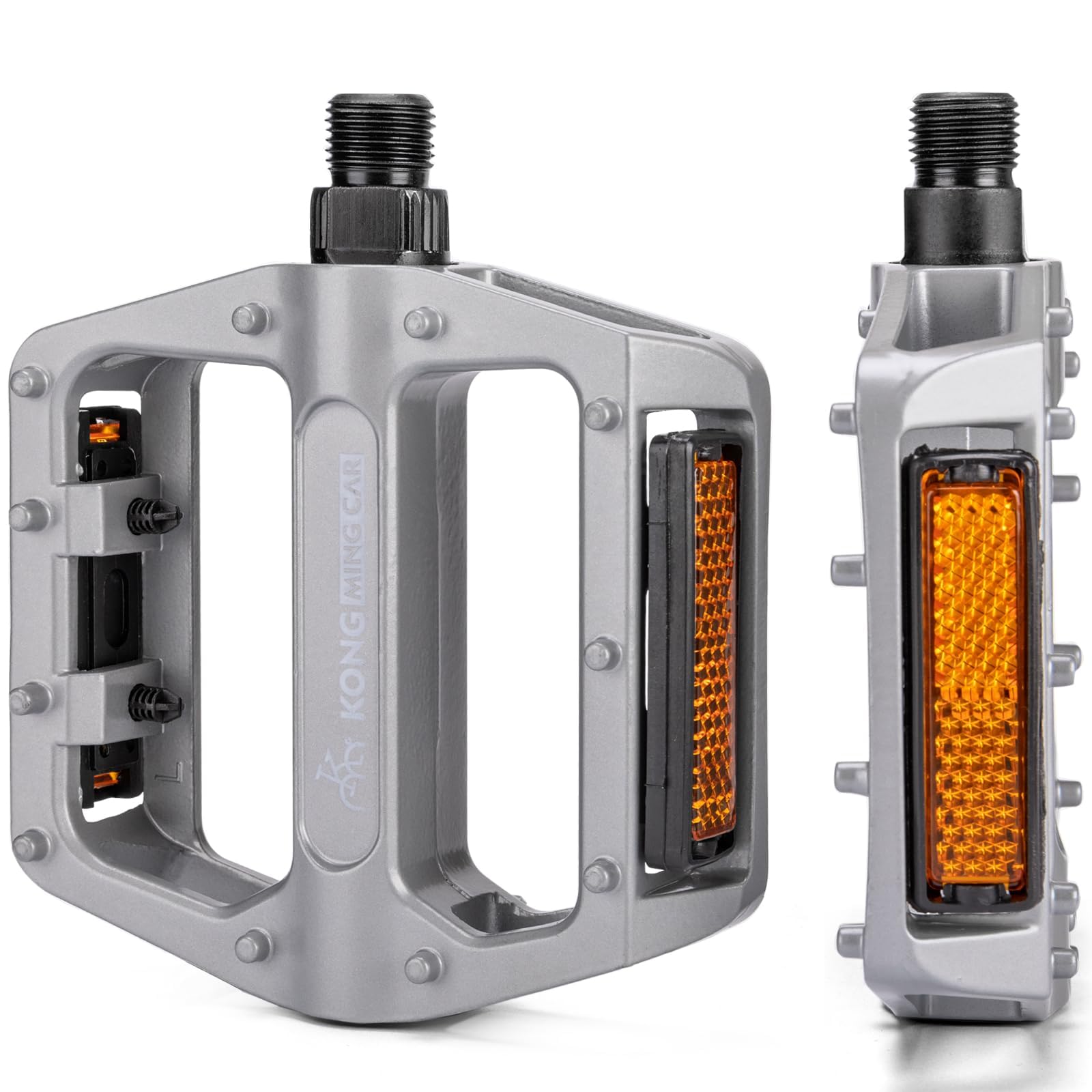 Photo 1 of Mountain Bike Pedals 9/16 Inch - Bicycle Flat Pedals with Reflectors - Lightweight Aluminum Alloy Wide Platform Pedals for Mountain Bike, BMX, Road Bike Pedals (Sliver)