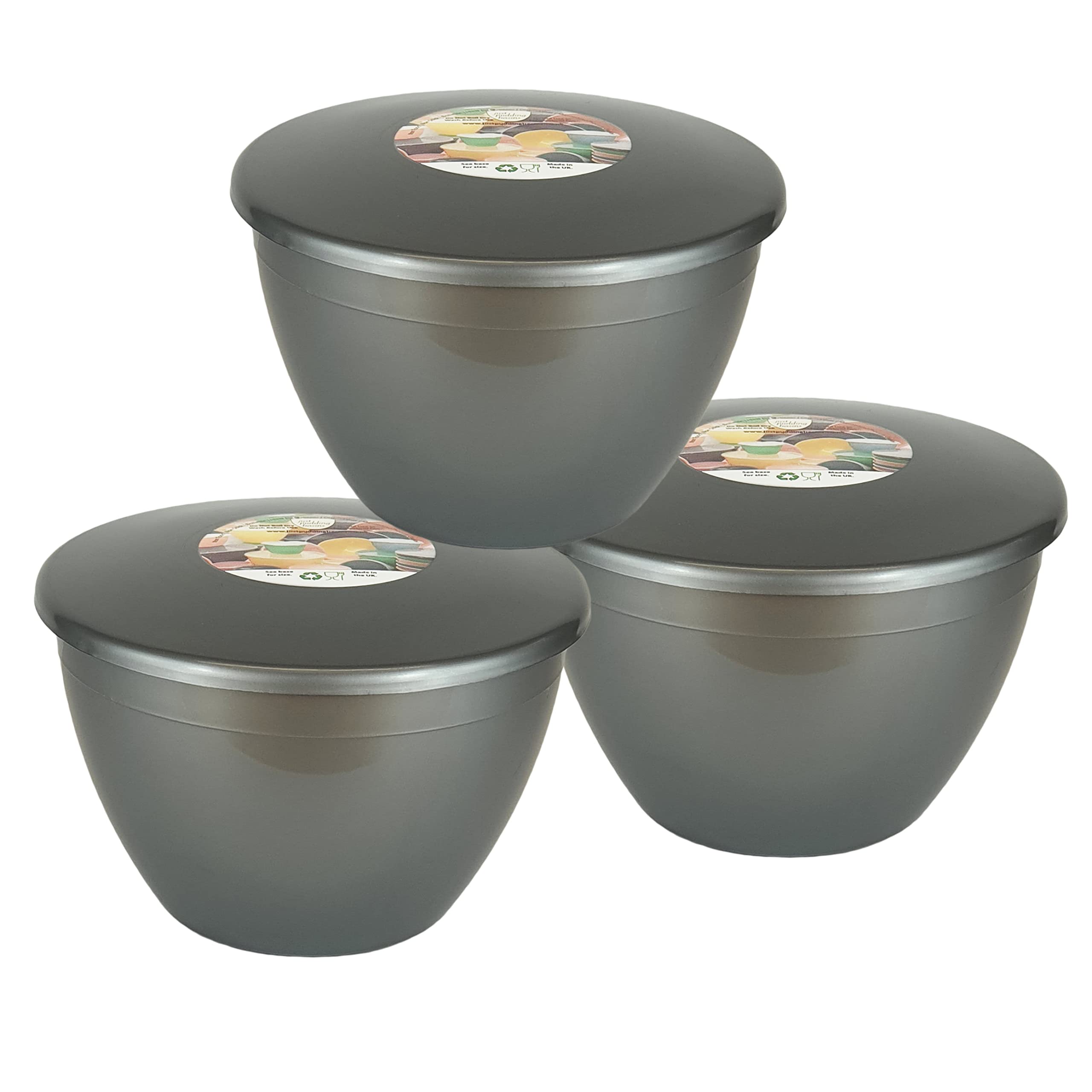 Just Pudding Basins 1.5 Pint Silver Coloured 850ml Basin and Lid (3 Pack) Plastic Steaming Bowls with Clip-on Lids