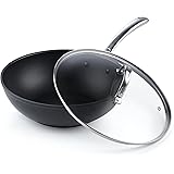 Cooks Standard Flat Bottom With Lid 11-Inch Hard Anodized Nonstick Wok Stir Fry Pan, Black