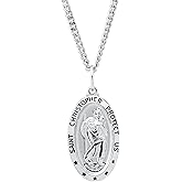 Amazon Essentials Oval Saint Christopher Medal Necklace with Rhodium Plated Stainless Steel Chain, 20