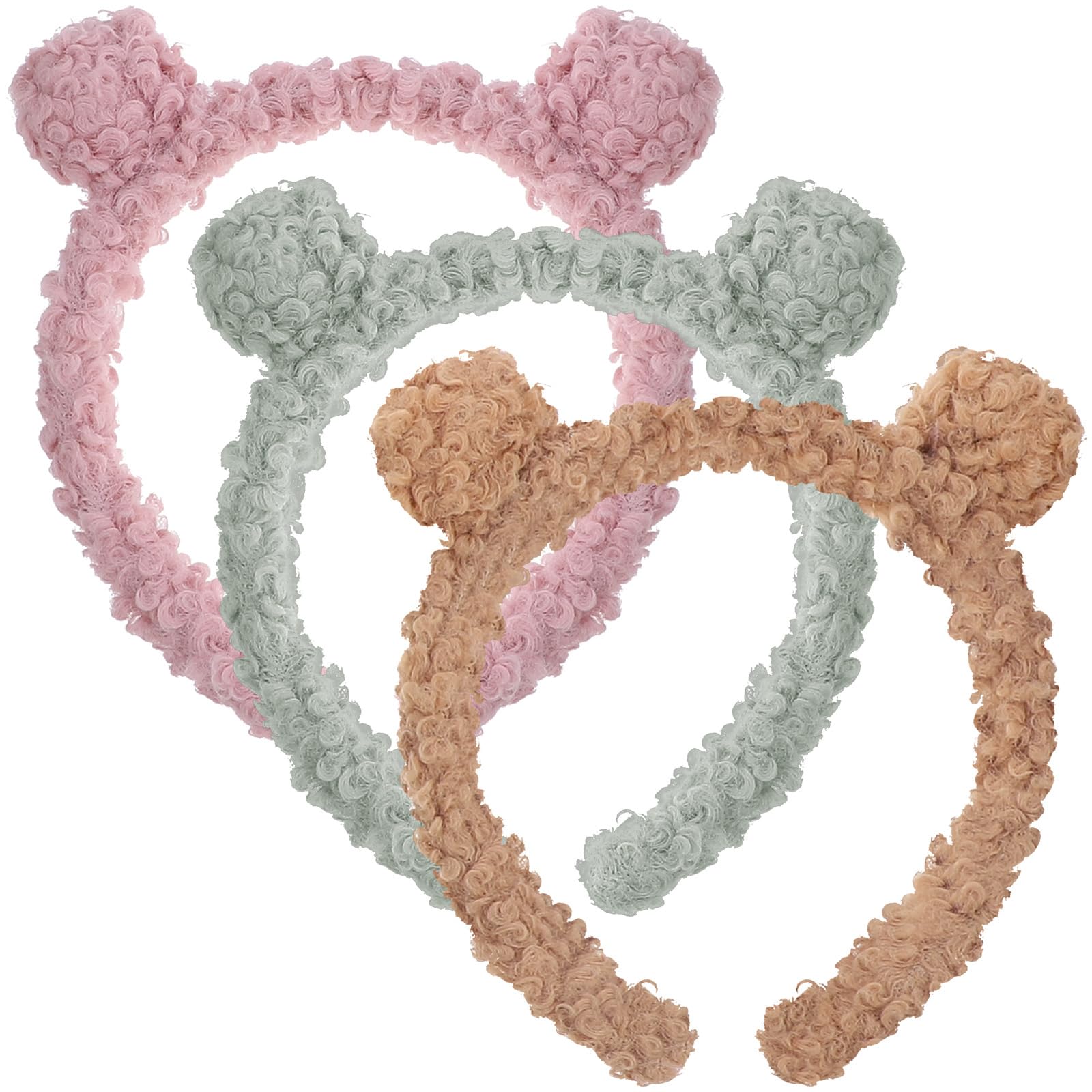 NUOBESTY 3pcs Bear Ears Headbands Cute Fluffy Hair Hoops Party Favor Headwear Makeup Headbands Costume Hair Accessories