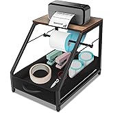 Thermal Printer Stand with Drawer, Desktop Label Holder for Rolls and Fan-Fold Labels, Organizer for 4x6 Shipping Label Printer - Home Office & Small Business Essentials