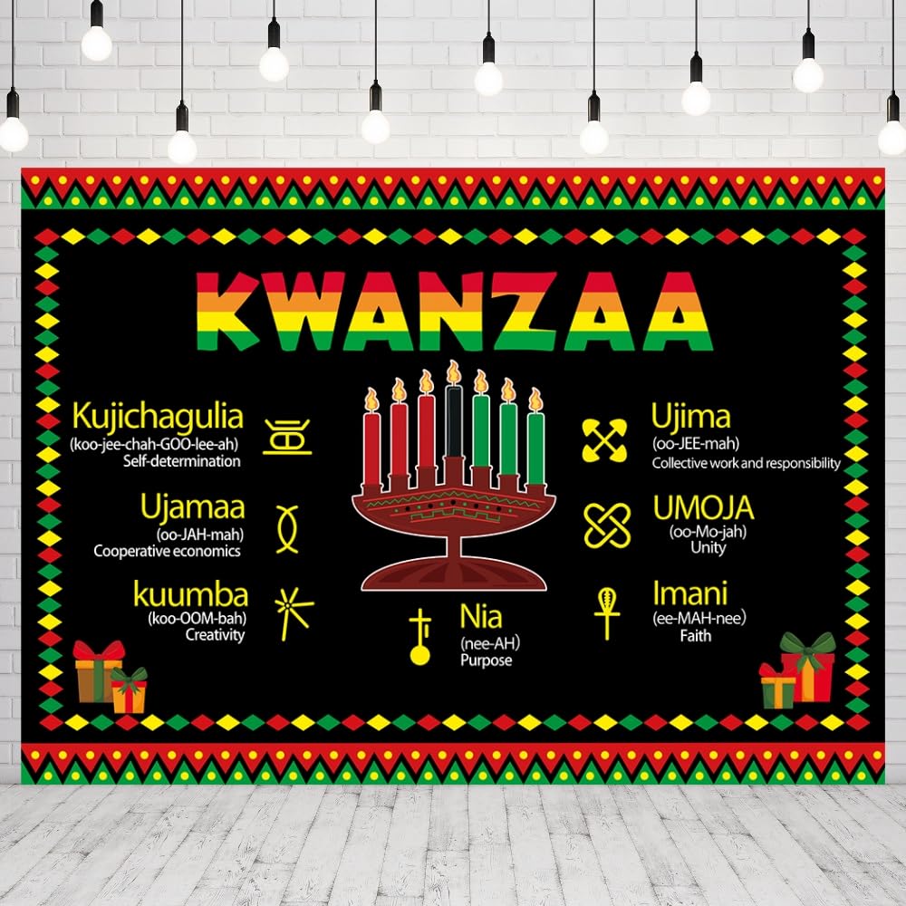 Photo 1 of INRUI Kwanzaa Photography Background African Heritage Holiday Ornaments Banner Happy Kwanzaa Party Photo Backdrop (8x6FT)