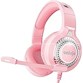 UNIOJO Pink Gaming Headset for PC, PS5, PS4, Xbox Headset with Noise Cancelling Mic, Gaming Headphones with 7.1 Surround Sound, LED Breathing Light Over Ear Headphones for Xbox Series X/S, Switch