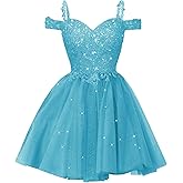 Sparkly Lace Applique Homecoming Dresses for Teens 2026 Short A-Line Puffy Glitter Tulle Formal Prom HOCO Dress