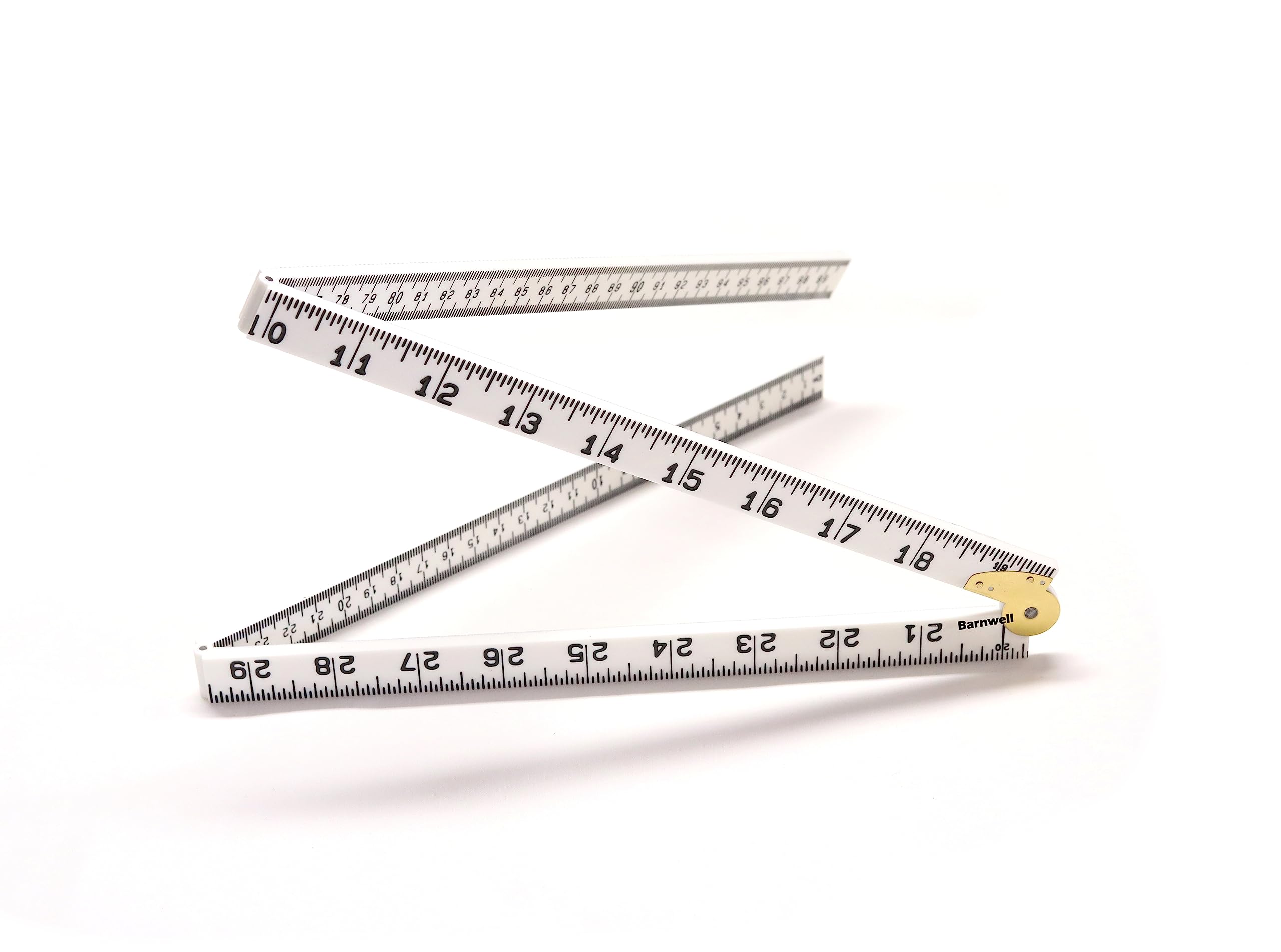 Barnwell 1m 39" White Plastic Folding Rule Ruler Metric and Imperial Brass Hinge