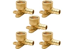 RUBY.Q 5 Pack Drop Ear Elbow Fittings, PEX 1/2" x 1/2" NPT Female Threaded Adapter Crimp Fitting, Brass, Full Port for PEX pipes in plumbing jobs