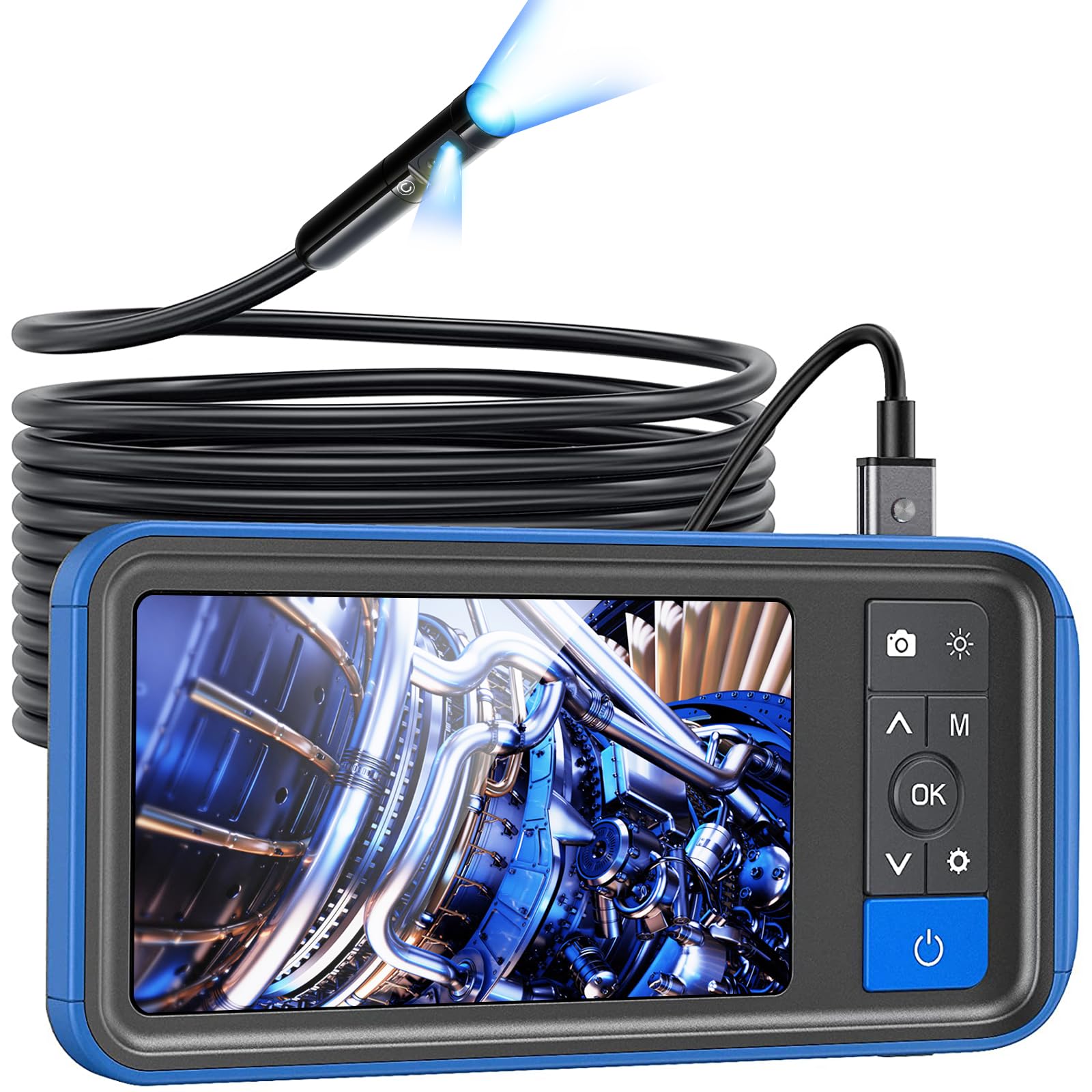 Teslong Dual Lens Endoscope Inspection Camera, 4.5 Inch Screen Borescope with Lights,16.5FT Semi-Rigid Waterproof Snake Camera, 32GB TF Card & Carrying Case for Car/Sewer Drain Pipe Inspection