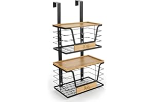 Over-The-Door Trash Bag Holder, Trash Bag Organizer, Kitchen Trash Bag Dispenser, Stackable 2-Baskets with Heavy-Duty Hooks, 