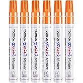 TOOMGGA Orange Permanent Paint Pens - 6 Pack Oil Based Paint Markers, Pens For Rock Painting Car Tyre Metal, Plastic, Canvas, Mugs, Wood, Glass, Quick Drying and Waterproof, Medium Point