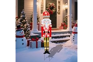 Bshine Metal Christmas Nutcracker Yard Stake with LED Lighted, 33" Outdoor Nutcracker Soldiers Christmas Decor Metal Stake for Porch, Lawn, Garden Holiday Home Xmas Outdoor Decor, Red
